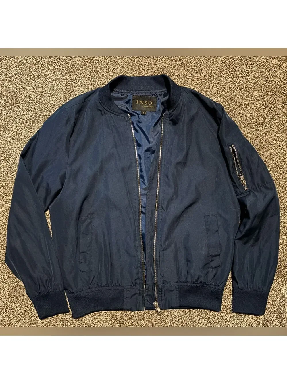 Men’s Navy Bomber Jacket Military Aviation Style Casual Size Small